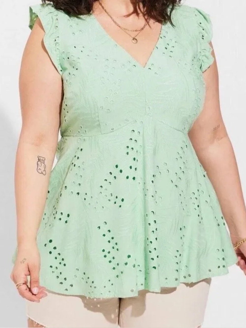 Torrid eyelet ruffle sleeve babydoll - size 2 - sea green